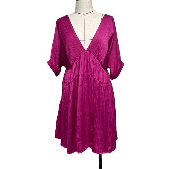 Free People Womens Size XS V Neck Shiny Sun Up Mini Dress - Picture 1 of 6